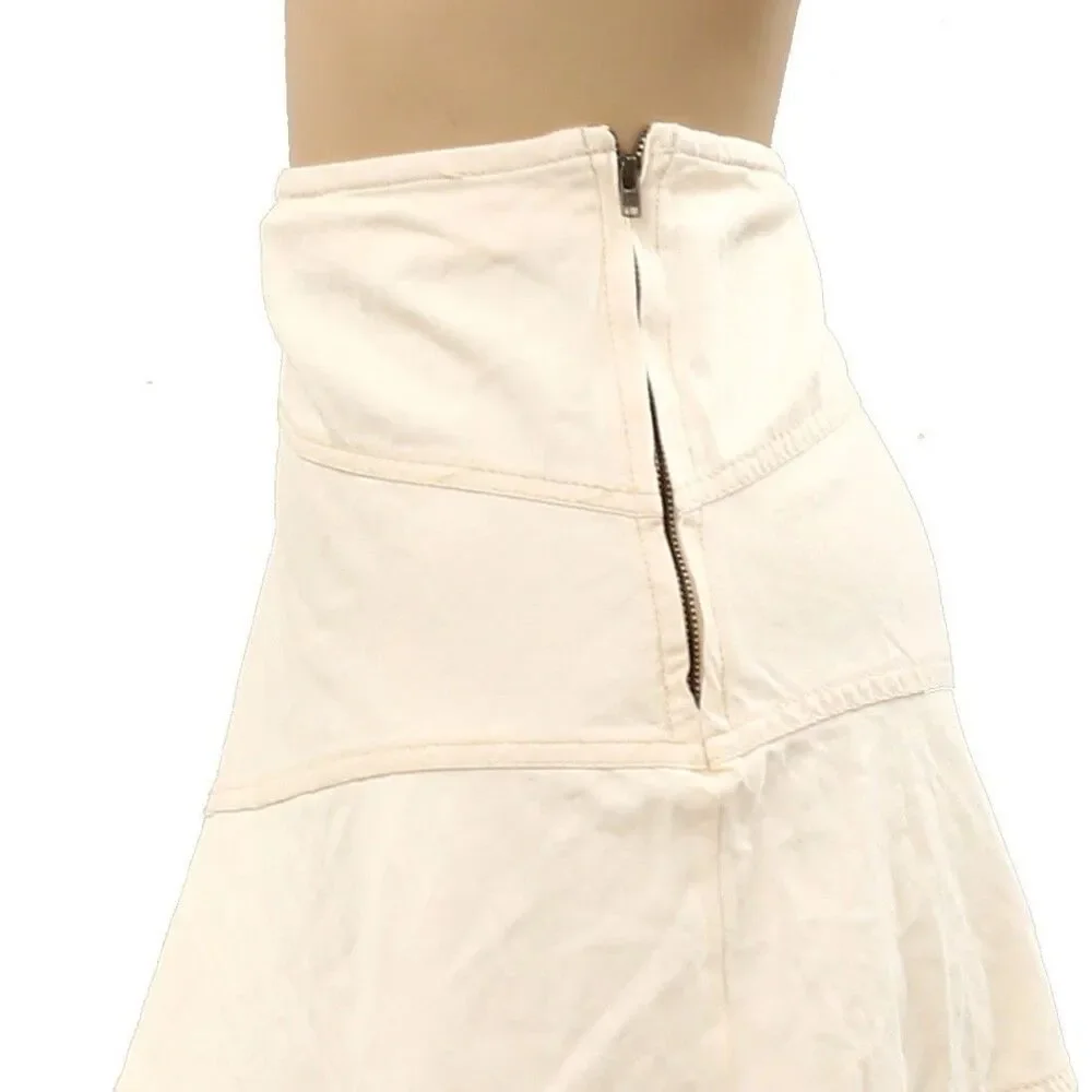 Urban Outfitters Millie Fluted Denim Mini Skirt Low-Rise Cream Cotton XL 286932
